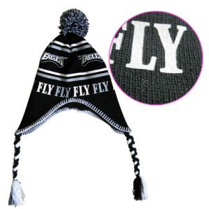 printed pom pom beanie