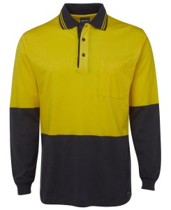 hi vis cotton long sleeved polo yellow