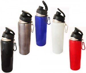metal sports bottle with swcrew top caps