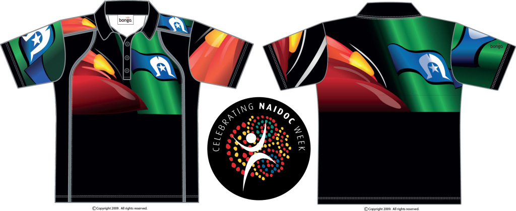 NAIDOC Indigenous Flag Polo shirt - front and back