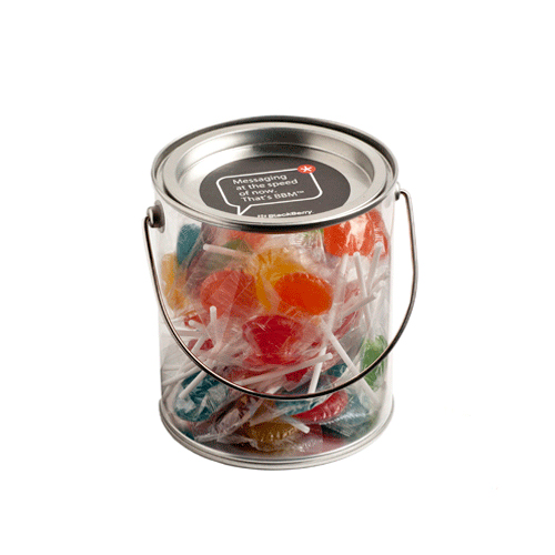 Promotional Bucket Filled with Lollipops - Branded Flavoured Lollipops