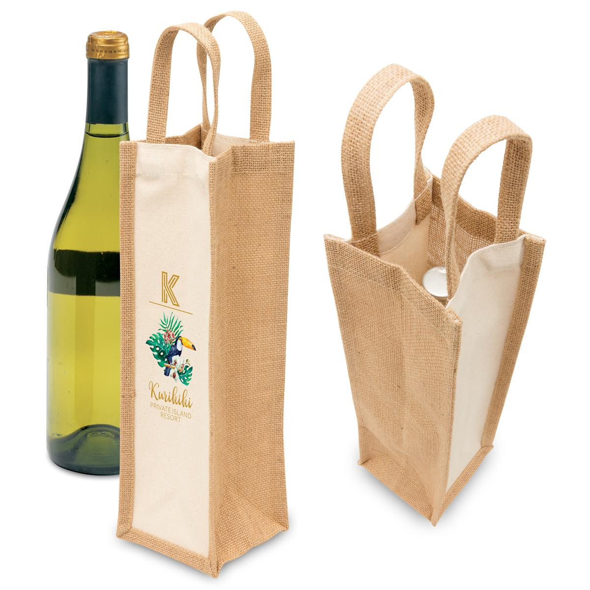 Promotional Jute Single Bottle Wine Carrier - Bongo